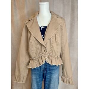 Mix It Woman Tan Ruffle Hem Cotton Jacket 2XL Boho Peplum Blazer Y2K